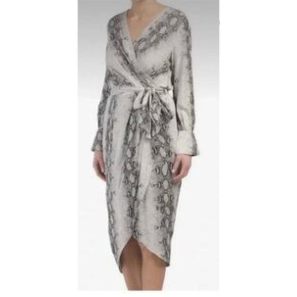 PAPER HEART Size Small Snakeskin Printed Long Sleeve Wrap Style Dress Belt Tie